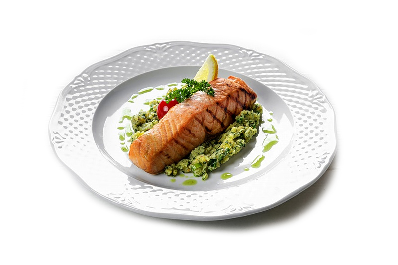 Salmon with potato salsa with herbs